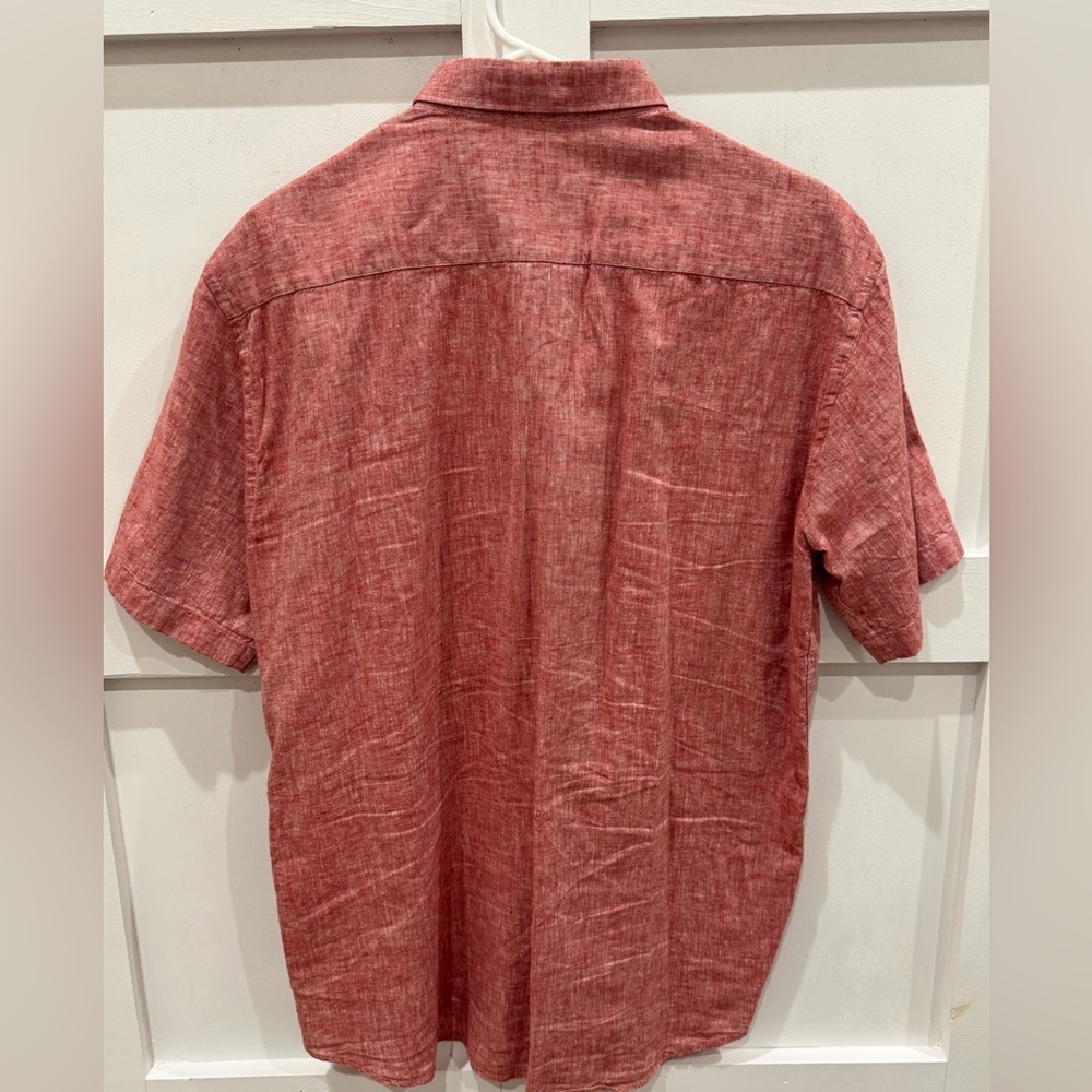 Men's Red Button-Up Shirt Linen - Picture 2 of 4